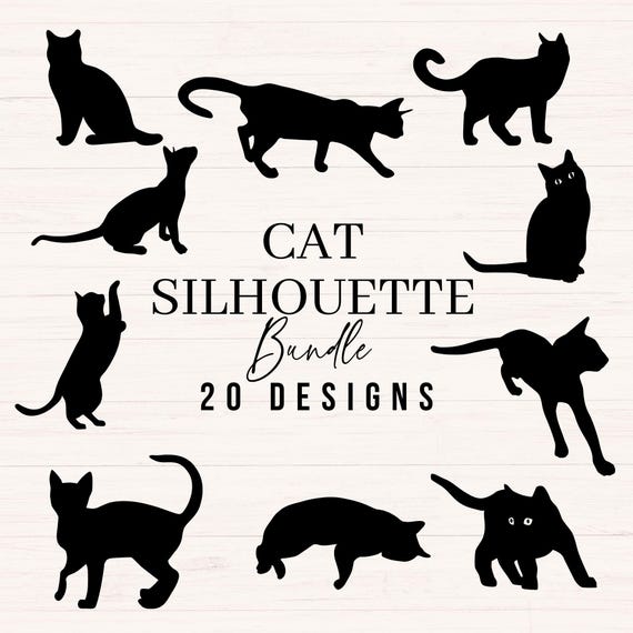 猫のシルエットSVGバンドル | 黒猫SVG | 20デザイン | Cricutと