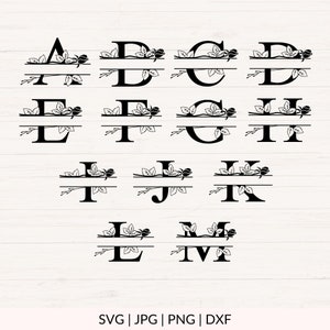 Rose Split Monogram Svg, Jpg, Png, Floral Monogram Clipart, Rose Letter ...