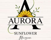 Sunflower Split Monogram PNG, Full-Color Floral Monogram Clipart, Sunflower Letter Graphic, Alphabet Bundle, Name Monogram, Sublimation