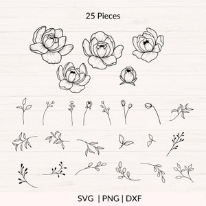 Pioenrozen SVG bundel, Peony SVG, pioenrozen boeket SVG, bloemstuk SVG, bruiloft bloemen SVG, Peony bloem, commerciële snijbestanden afbeelding 4