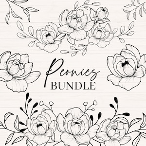 Pioenrozen SVG bundel, Peony SVG, pioenrozen boeket SVG, bloemstuk SVG, bruiloft bloemen SVG, Peony bloem, commerciële snijbestanden afbeelding 1