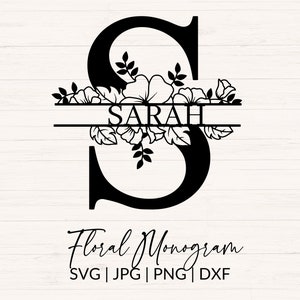 Floral split monogramme svg, jpg, png, dxf, clipart monogramme fleur, graphique lettre floral, lot de l'alphabet image 1