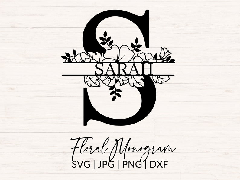 Floral split monogramme svg, jpg, png, dxf, clipart monogramme fleur, graphique lettre floral, lot de l'alphabet image 1