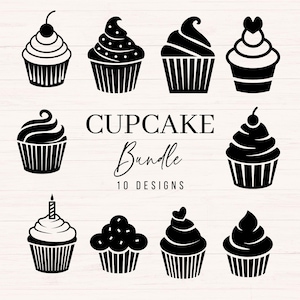 Paquete de cupcakes SVG, silueta de cupcake SVG, PNG, DXF, archivo de corte vectorial de cupcakes, clipart de cupcakes, panadería SVG, uso comercial