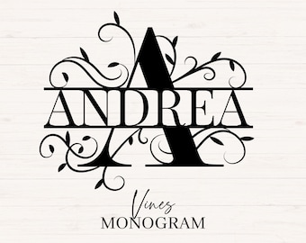 Split Monogram svg, jpg, png, Floral Monogram Clipart, Swirls Letter Graphic, Alphabet Bundle, Name Monogram, Commercial use
