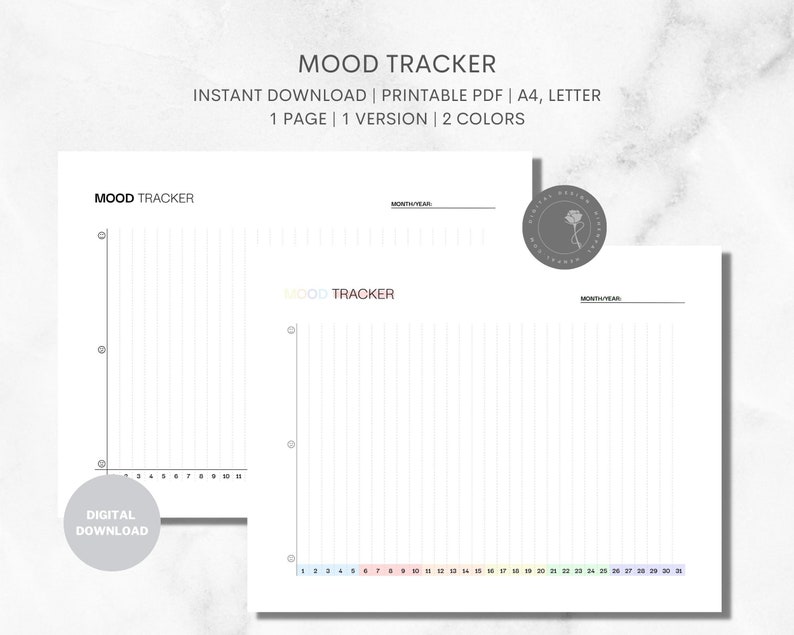Mood Tracker Printable Mood Chart Daily Mood Tracker Monthly Mood Tracker Wellness Planner ...