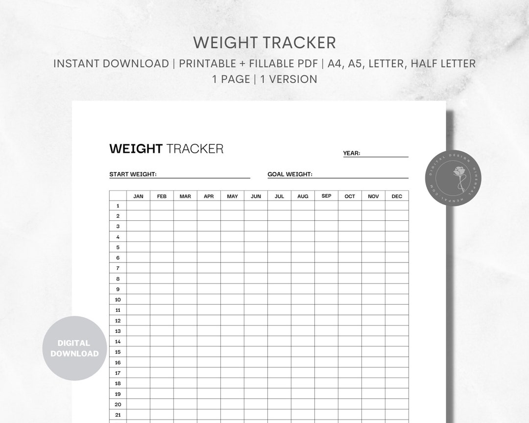 Weight Tracker Printable Template for Weight Loss Weight Gain Weight