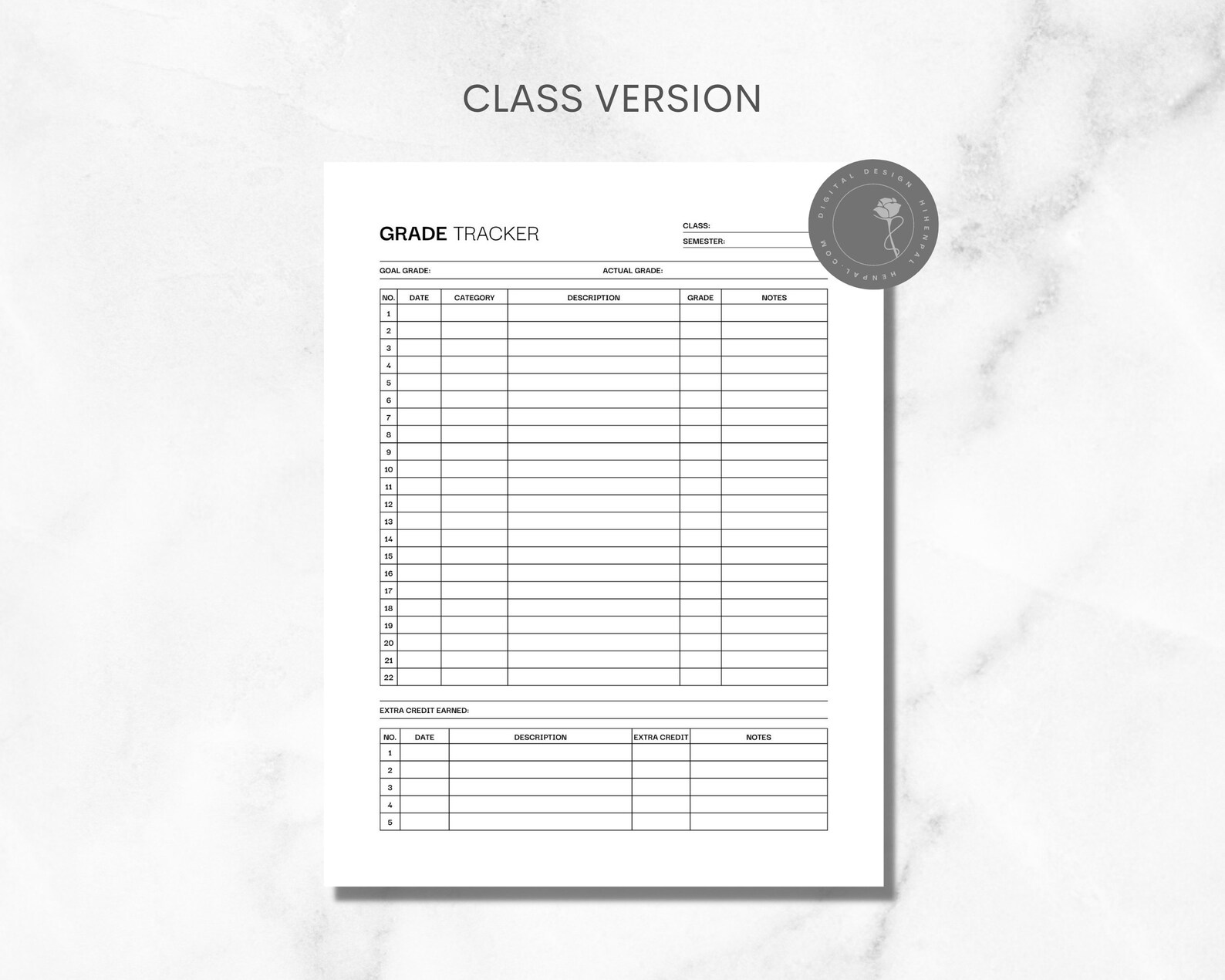 Grade Tracker Printable Fillable PDF Assignment Log School Organizer ...