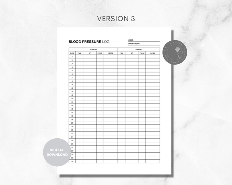 Blood Pressure Log Printable Template for Blood Pressure Tracker Daily