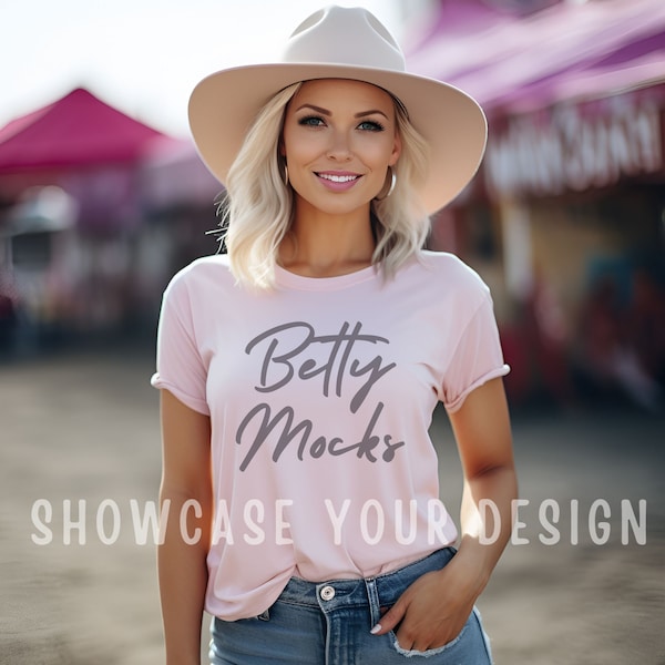 Bella & Canvas 3001 Mockup - Soft Pink Tshirt mockup - Mockup T shirt - Tee Mockup - Model Mockup - Western Cowgirl Mockup - Bachelorette