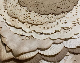 Vintage-Inspired Coffee and Tea-Stained Paper Doilies, Mixed Shapes & Sizes | Junk Journaling, Scrapbooking, Collage Art | Handmade Pouch