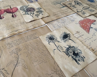 Field Notes Plant Study Illustrated Coffee Stained Paper - Aged Ephemera, Scrapbooking, Junk Journaling, Props, Papercraft, Cottagecore