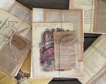 Old Vintage Book Pages - Antique Torn Paper Bundles Pack Assorted ephemera, collage supplies junk journal Decoupage Authentic