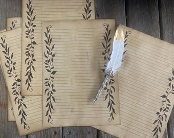 Leafy Journal Writing Pages - Coffee Stained, Lined, Vintage Aesthetic, A4 Paper, Letter Supplies, Stationery