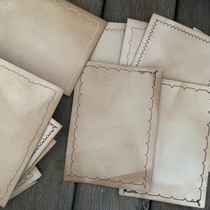 Sewn Coffee Stained Thick Cardstock / Assorted Stitched Borders, Aged/Distressed Vintage, Decorative, Scrapbook, Papercrafts, Junk Journal