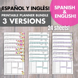 Instant Download Monthly, Weekly, Daily Planner Bundle / SPANISH & ENGLISH / Agenda Annual, Mensual, Semanal, Diaria Imprimiple en ESPAÑOL