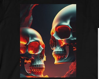 Memento Mori brand, Skullz collection, Double Skulls Unisex Softstyle T-Shirt, gift for him or her, skull, AI