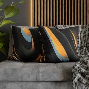 A pillowcase, adorned in black, orange, and light blue accents, beautifully combines durability, aesthetics, and a touch of vibrancy.