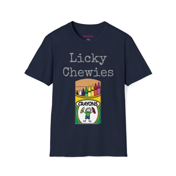 Licky Chewies - a humorous T-shirt that playfully pokes fun at Marines with a box of crayons on the front.