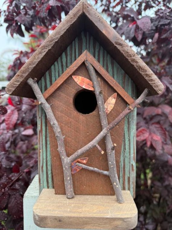 Hand Painted Birdhouse, Rustic Weathered Wood, Backyard Decor