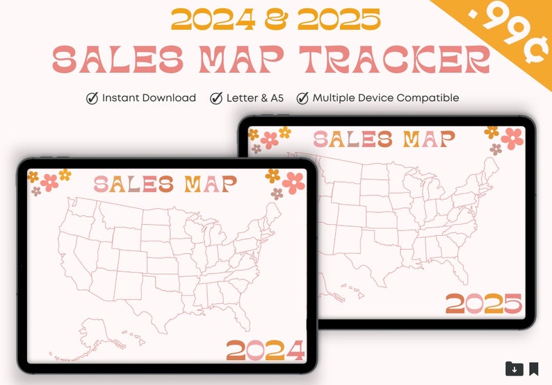 2024 & 2025 Sales Map Printable Letter A5 File Digital Download Tracker