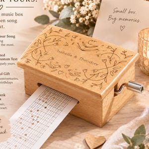 Custom Text Hand-Cranked Paper Strip Music Box – 15-Note Movement with 2 Pre-Printed Melodies (15 Seconds Each)