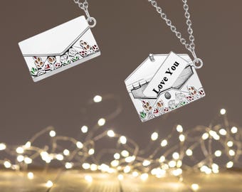 Custom Envelope Necklace Personalized Message Love Letter Pendant Hidden Note Jewelry Gift for Her Engraved Text Necklace