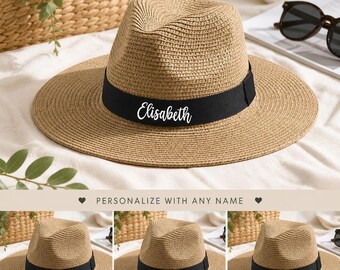 Personalized Straw Fedora Hat Custom Beach Hat Gift for Bridesmaid Friends Family Bachelorette Party