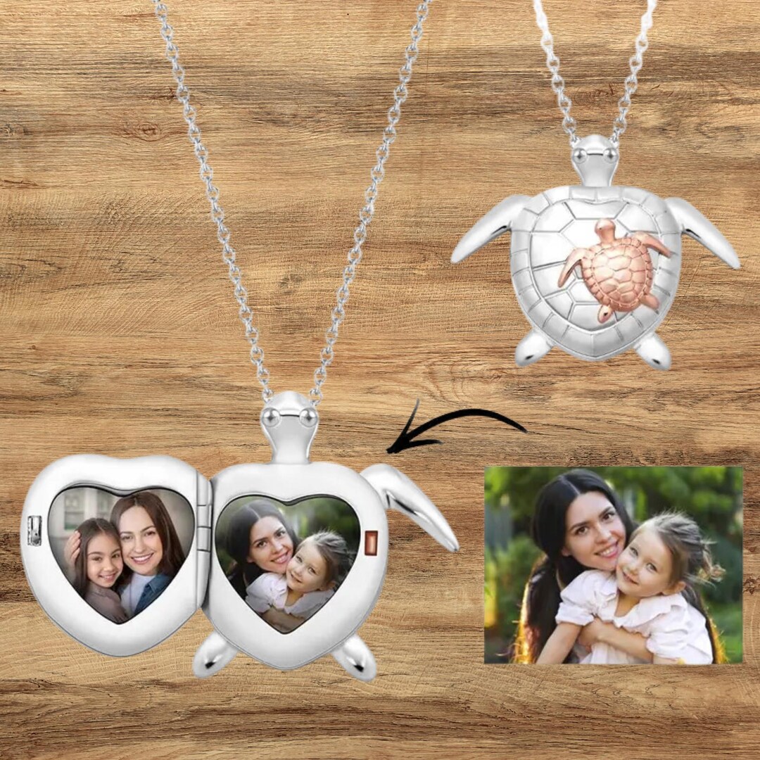 Turtle Locket Personalized Sea Turtle Photo Locket Necklace | Custom Name Engraved ...