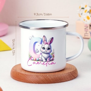 Personalisierte Osterhasen-Tasse für Kinder | Benutzerdefinierte Name Emaille Tasse | Osternest Geschenk | Hase Kinder Tasse | Farbverlaufs-Anfangs-Ostern-Tasse
