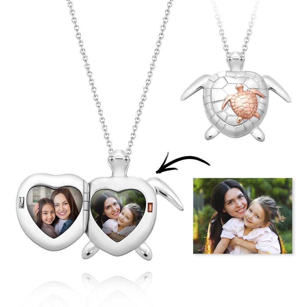 Turtle Locket Personalized Sea Turtle Photo Locket Necklace | Custom Name Engraved ...