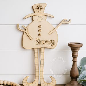 Snowy Snowman | Rustic Winter Snowman Décor | Wooden Christmas Shelf Sitter | Holiday Tiered Tray Decoration | Handmade Snowman Ornament