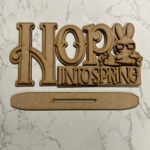 Hop Into Spring Shelf Sitter - Handcrafted Spring Bunny Decor - Rustic Easter Shelf Decor - Springtime Bunny DIY- Cute Farmhouse Home Decor