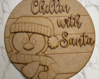 Penguin Christmas Santa Door Hanger - Festive Holiday Door Decor, Cute Penguin with Santa Hat, Winter Door Ornament