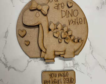 Dinosaur Valentine Snow Globe - Unfinished MDF Interchangeable Cutout