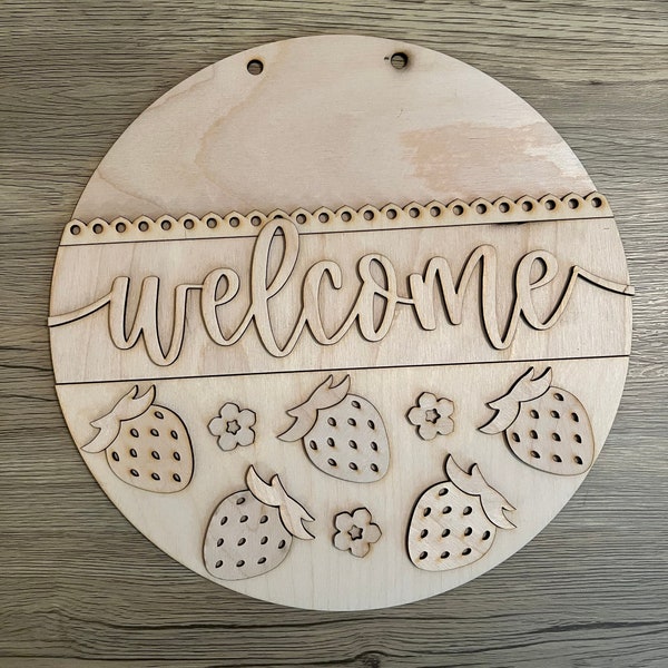 Welcome Strawberries Door Hanger, Handcrafted Wooden Sign, Sweet Summer Decor, Charming Front Porch Accent