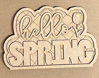 Hello Spring Shelf Sitter -Rustic Hand Painted Decor