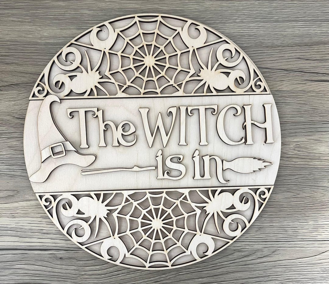 The Witch is in Round Door Hanger, Handcrafted Halloween Decor, Spooky ...