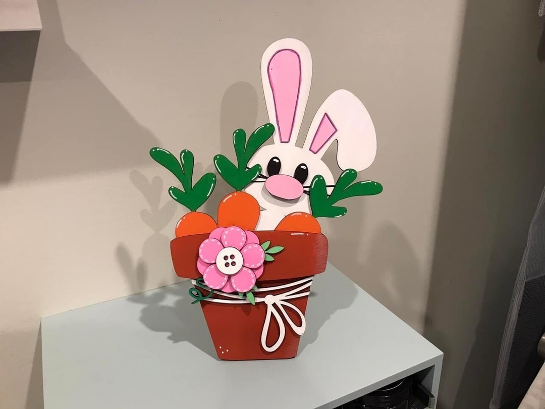 Bunny in Flower Pot Shelf Sitter- Handcrafted Easter Decor ,DIY - Etsy
