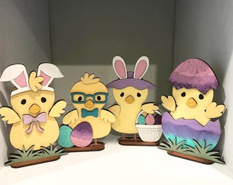 Set Of 2 Easter Chicks Resin Figures – Mr. & Mrs. Spring Chick Decor, Cute Pastel Colors