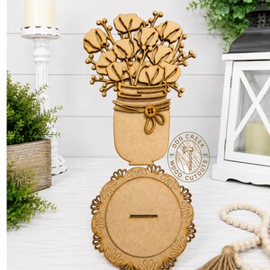 Cotton Mason Jar, Cotton Flower Decor, Mason Jar Tabletop Decor, Cotton Stem Shelf Sitter, Rustic Country Home Decor, DIY Wood Cutout