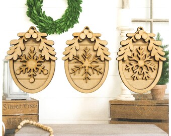 Oval Snowflake Ornaments | Rustic Christmas Tree Decor | Winter Wood Ornaments | Farmhouse Holiday Snowflake Decorations,DIY