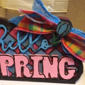 Hello Spring Shelf Sitter -Rustic Hand Painted Decor