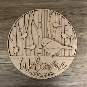 Birch Tree Birds Door Round, Handcrafted Nature-inspired Home Decor