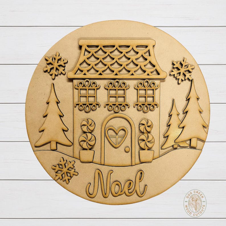 Gingerbread House Door Round | Rustic Christmas Door Hanger | Wooden ...