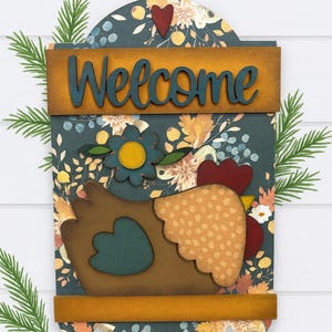 Chicken Welcome Sign Board – Farmhouse Chicken Decor, Rustic Country Entryway Sign, Hen House Welcome Plaque,DIY