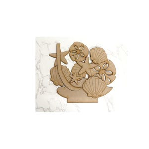 May include: A wooden nautical-themed decoration featuring various sea elements. The design includes starfish, seashells, and sand dollars, all arranged in a decorative display. The natural wood color provides a neutral tone.