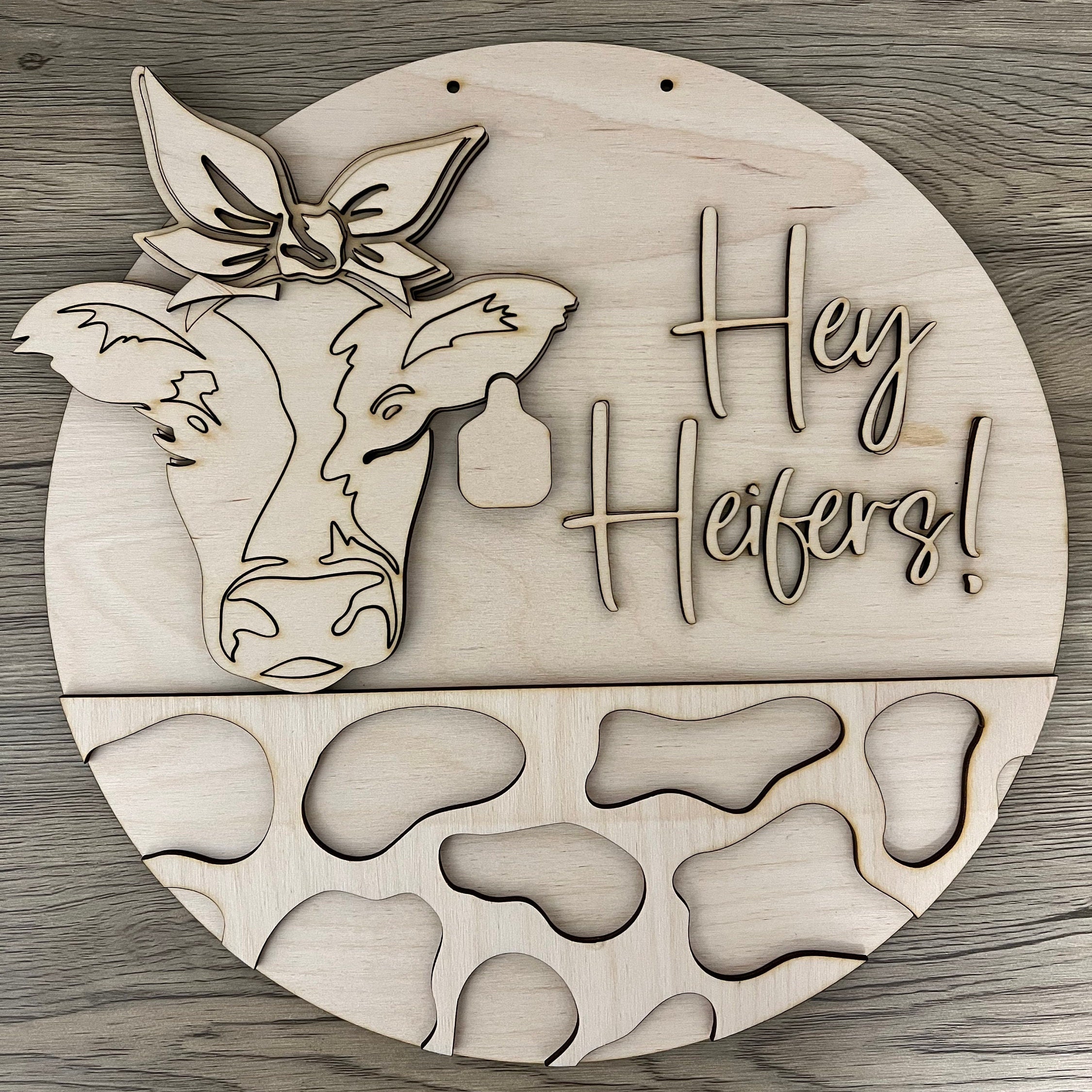 Hey Heifers, Cow Door Round, Farmhouse Decor,heifer With Bow Door Round