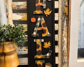 Tall Fall Leaner Sign | Rustic Autumn Porch Sign | Farmhouse Harvest Front Porch Decoration | Vertical Fall Welcome Sign for Entryway