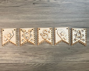 USA Patriotic Banner, Handcrafted Wooden Americana Decor, Rustic Red, White, and Blue Home Accent,DIY